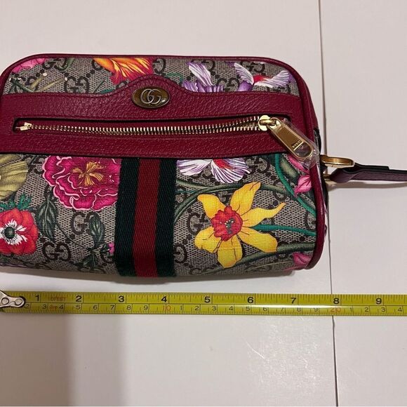 Gucci Ophidia Red Flora Small Camera Leather Canvas Flower Handbag Bag Italy - Picture 7 of 11